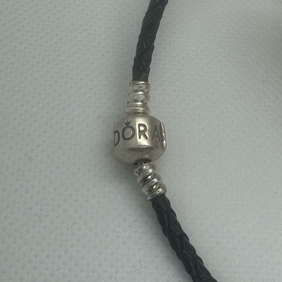 PANDORA VINTAGE BLACK BRAIDED LEATHER DOUBLE BRACELET BARREL CLASP 13 - Picture 2 of 6